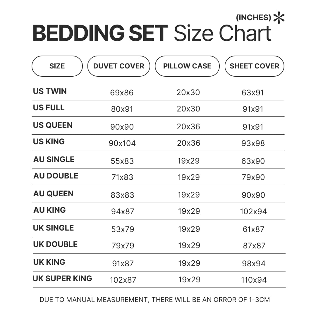Bedding Set Size Chart - Arknights Merch