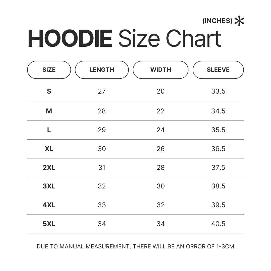 Hoodie Size Chart - Arknights Merch