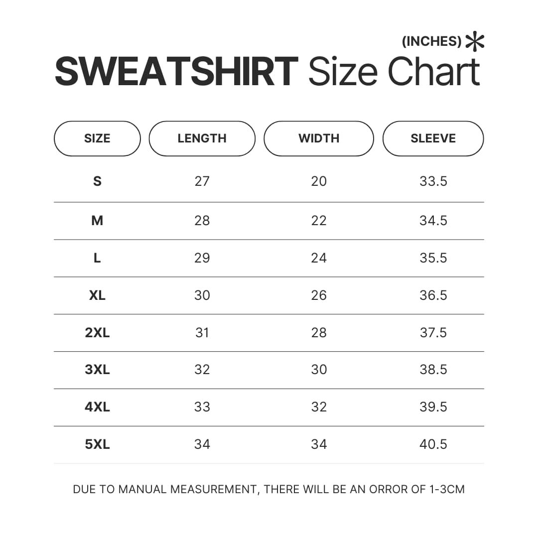 Sweatshirt Size Chart - Arknights Merch