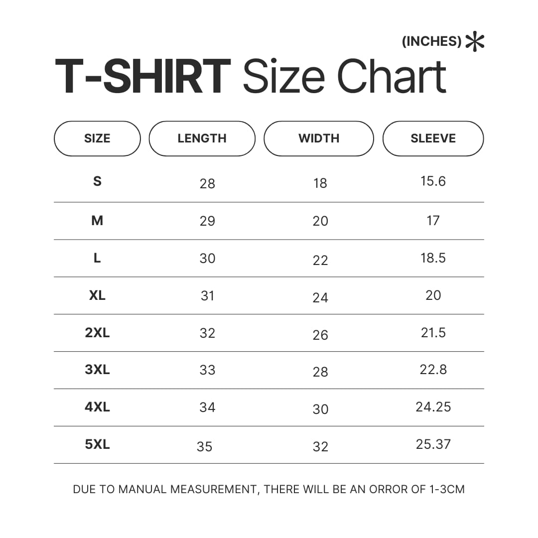 T shirt Size Chart - Arknights Merch