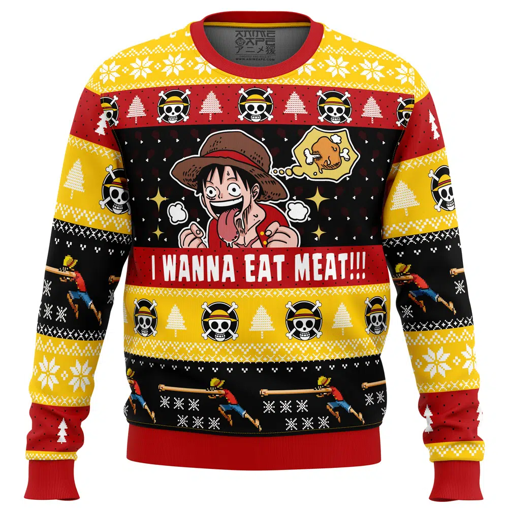 I Want To Eat Meat OP Ugly Christmas Sweater FRONT mockup - Arknights Merch